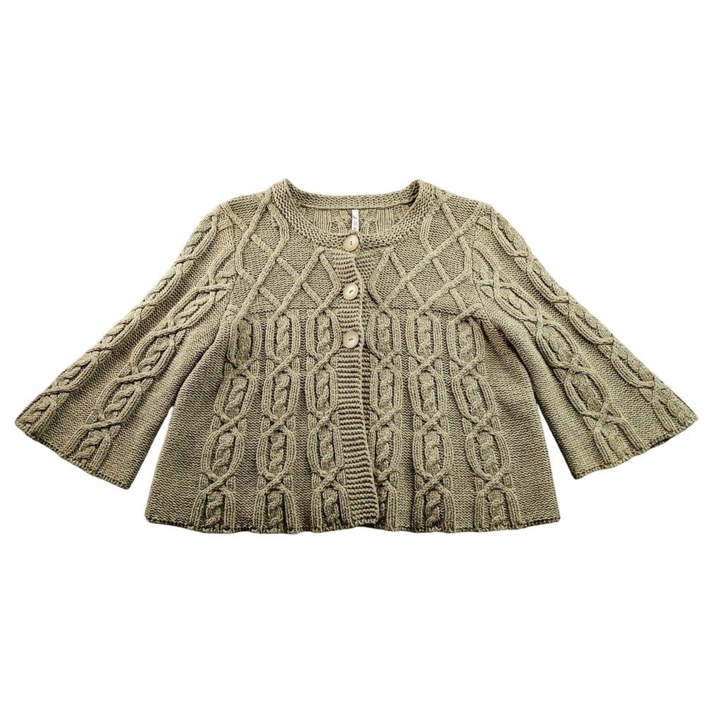 Leo & Nicole Cardigan Sweater Womens XL Olive Cable-Knit Long Sleeve Snap Button